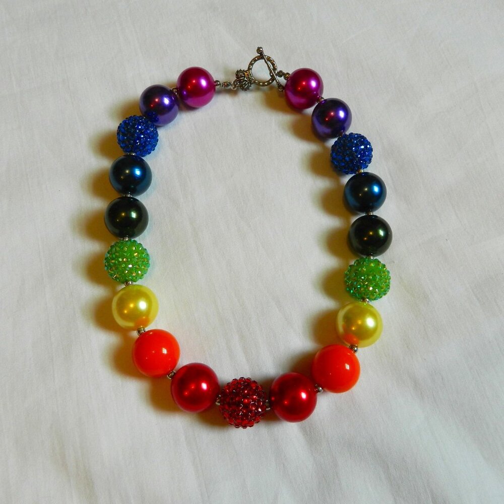 Girls Kids Chunky Bubble Gum Bead Necklace Rainbow